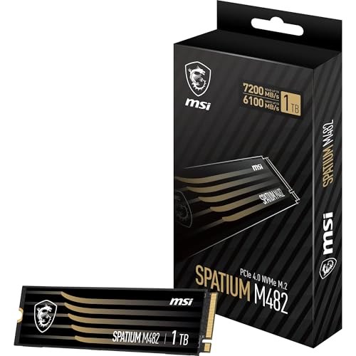 MSI SPATIUM M482 PCIe 4.0 NVMe M.2 1TB - 7.200 MB/s lesen, 6.100 MB/s schreiben, interne SSD für kompatible Konsole und PC von MSI