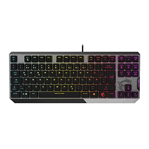 MSI Vigor GK50 Low Profile TKL Mechanische Gaming-Tastatur DE-Layout QWERTZ - Kailh Choc White Low Profile Switches, ergonomische Keycaps, rutschfeste Game Base, RGB pro Taste, USB 2.0 - TKL, Schwarz von MSI