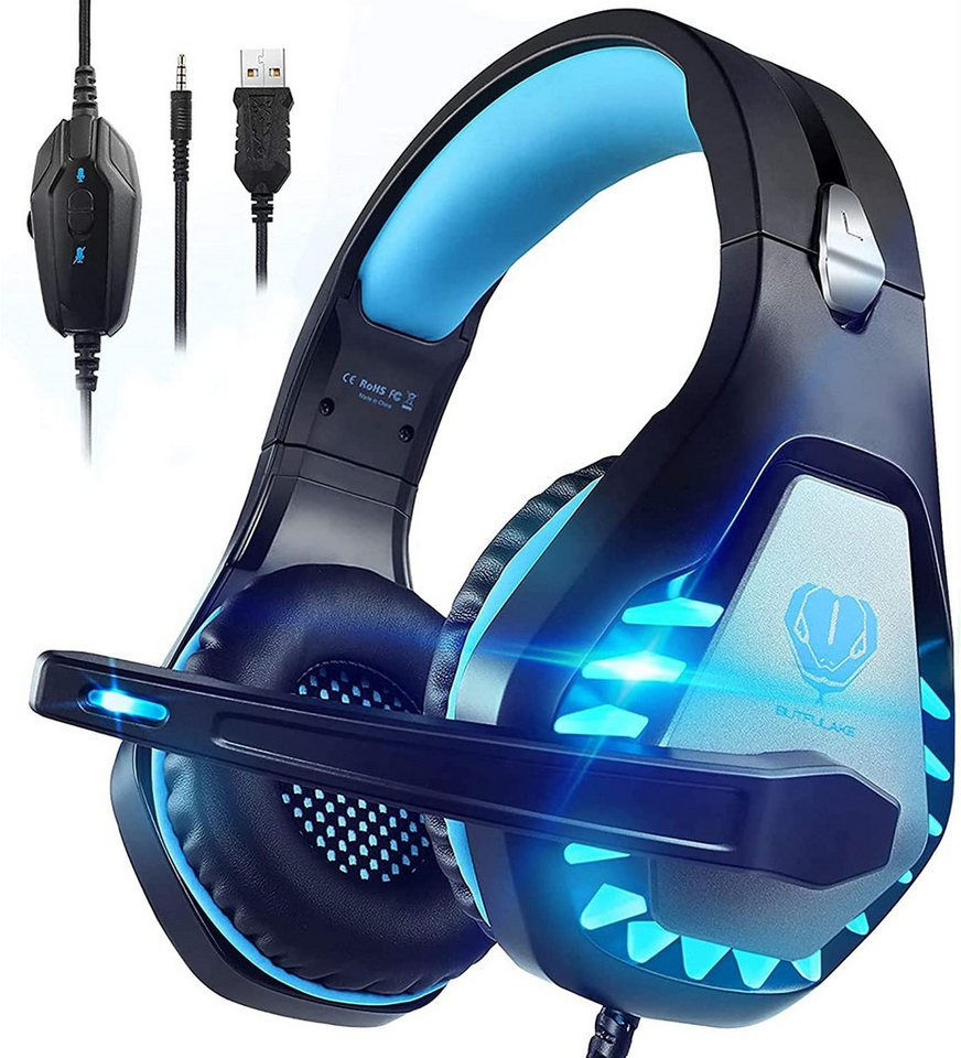 MSOVAEU Gaming Headset für PS4 PS5 PC Xbox One, Xbox Series X Gaming-Headset (Gaming Kopfhörer Headset mit 3.5mm Noise Cancelling Mikrofon,LED-Licht) von MSOVAEU