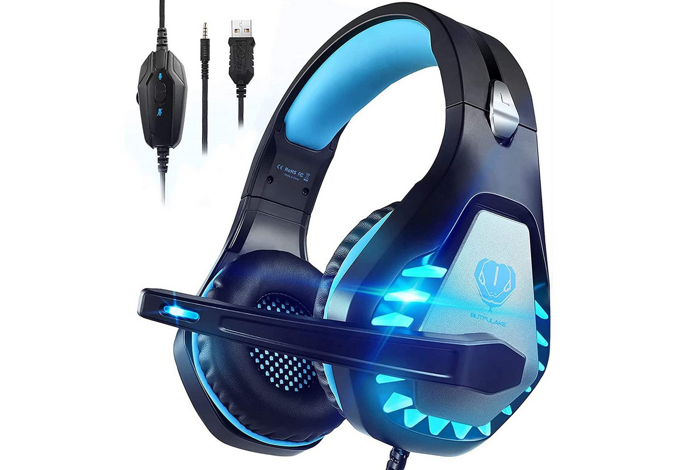 MSOVAEU Gaming Headset für PS4 PS5 PC Xbox One, Xbox Series X Gaming-Headset (Gaming Kopfhörer Headset mit 3.5mm Noise Cancelling Mikrofon,LED-Licht) von MSOVAEU