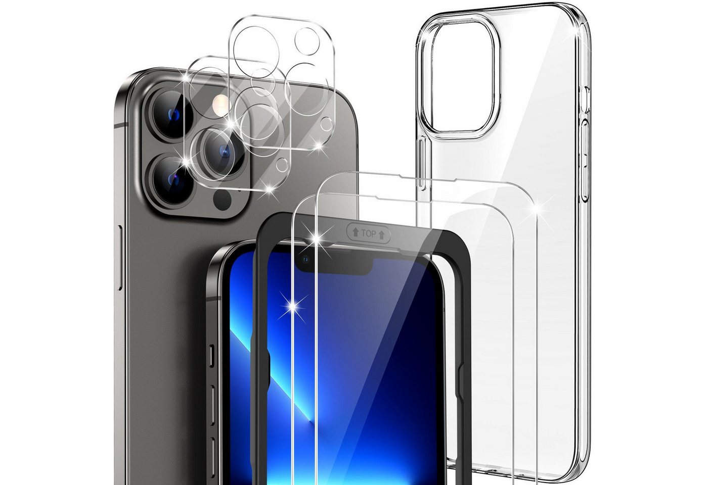 MSOVAEU Schutzfolie Schutzfolie kompatibel mit iPhone 13 Pro Max Panzerglas, 3+3 Stück, (für Panzerglas + Kamera Displayschutz, 9H Härte HD Glas Blasenfrei), Panzerglasfolie mit Positionierhilfe für iPhone 13 Pro Max 6.7 Zoll von MSOVAEU