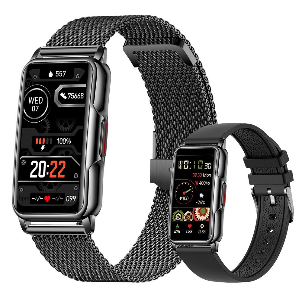 MSOVAEU Smartwatch, Fitness Tracker Uhr für Damen Herren, Aktivitätstracker Smartwatch (1,47" HD Voll Touchscreen Zoll), Pulsmesser Schrittzähler Schlafmonitor Stoppuhr Musiksteuerung, mit 2 Wechselband aus wechem Silikon und Armreif Uhrenarmbänder von MSOVAEU