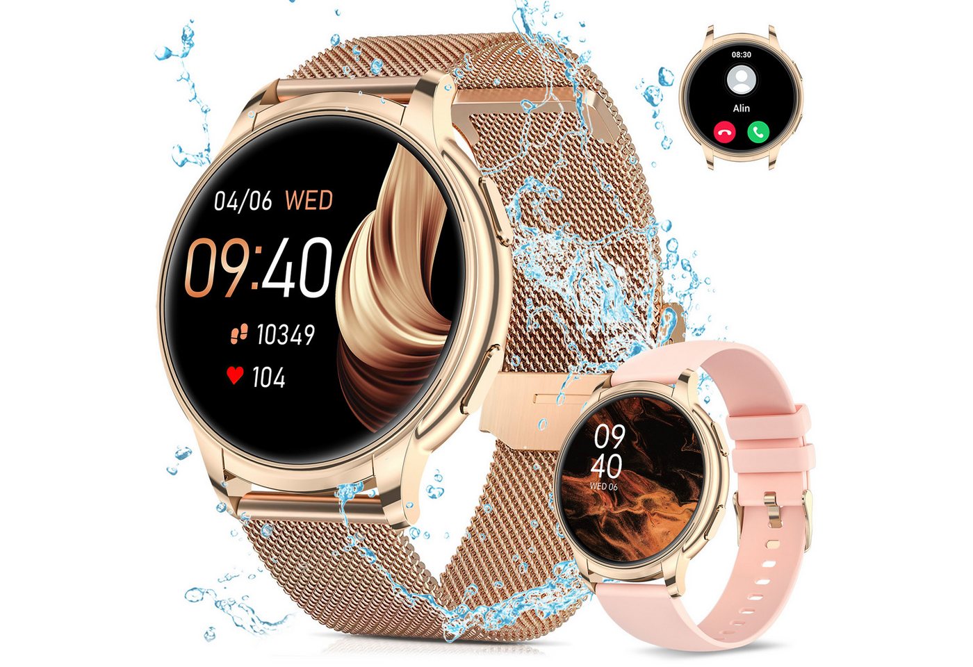 MSOVAEU Smartwatch Damen Herren Smartwatch, Fitness Tracker Uhr mit Anrufe Smartwatch (Enthält ein Stahlgürtel und ein Silikon Armband, Fitnessuhr mit Telefonfunktion, IP67 Wasserdicht,1.52" HD Voll Touchscreen Fitnessuhr Tracker mit Blutsauerstoff/Pulsmesser/Sportuhr/Schrittzähler/Schlafmonitor Aktivitätstracker usw für iOS/Android Uhren,Zinklegierung mit ultra-schmalem Rahmen, 360*360 Auflösung, 300mAh Akku, lange Batterielaufzeit. cm cm/1.52 Zoll) von MSOVAEU