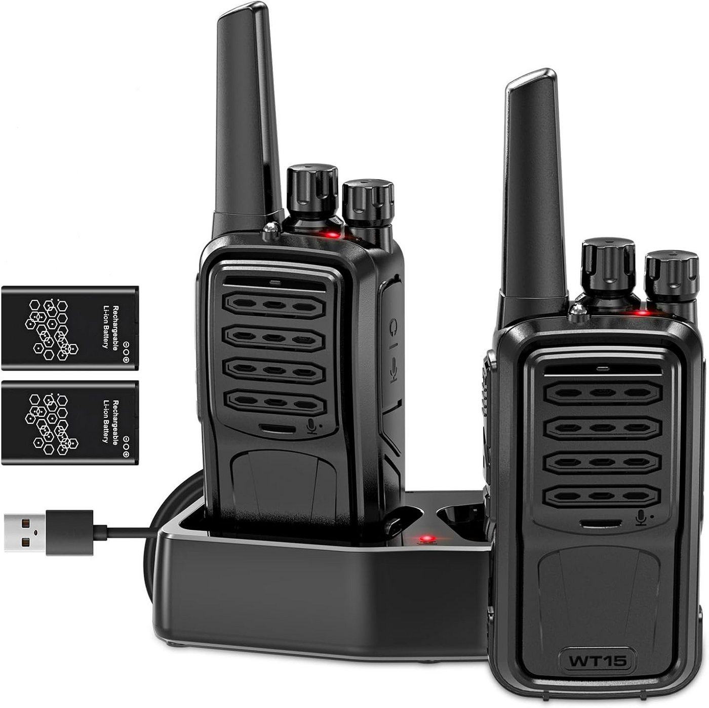 MSOVAEU Walkie Talkie Walkie-Talkie, Lizenzfrei 16 Kanäle, (Wiederauflabar, Taschenlampe, VOX, Rauschunterdrückung, mit USB Ladeschale, Warnung bei schwacher Batterie), 1200mAh Ultra-long Standby, für Reisen, Camping von MSOVAEU