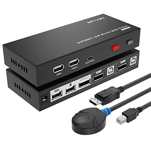 MT-VIKI 4K60Hz Displayport KVM Switch 2 Port Hotkey 2 PC 1 Monitor DP KVM Switch mit 2xDP Kabeln 2xUSB Kabeln 4:4:4 UHD Unterstützt Desktopsteuerung Auto Switch 4 USB Port von MT-VIKI