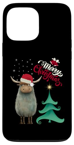 Hülle für iPhone 13 Pro Max Frohe Weihnachten Highland Cow Weihnachtsbaum Illustration von MTJ-Mushrooms