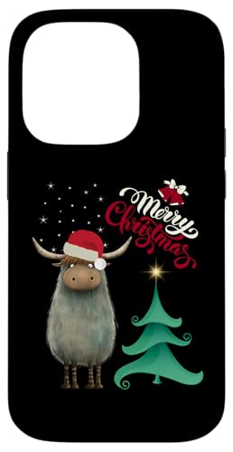 Hülle für iPhone 14 Pro Frohe Weihnachten Highland Cow Weihnachtsbaum Illustration von MTJ-Mushrooms