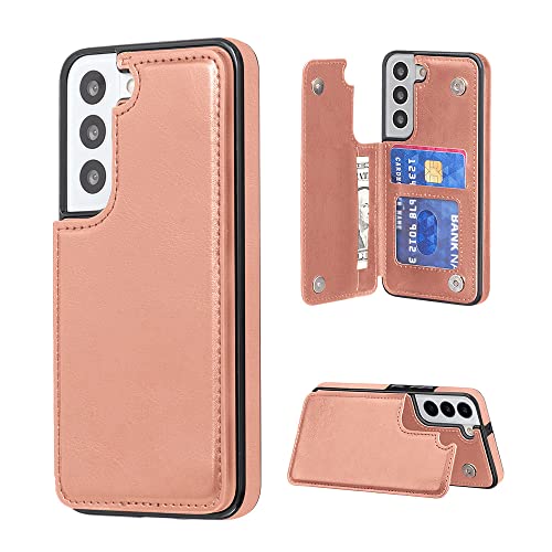 MTRONX Brieftasche Hülle für Samsung Galaxy S22, PU Leder Flip Wallet Case Cover mit Kartenfach Standfunktion Magnetische, Ledertasche Handyhülle Schutzhülle Handytasche- Roségold (WBC-RG) von MTRONX