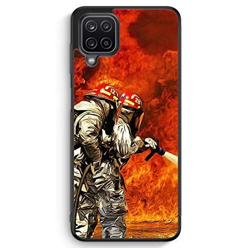 MUNIQASE Cartoon Feuerwehr - Silikon Hülle für Samsung Galaxy A12 - Motiv Design Feuerwerhmann Cool - Cover Handyhülle Schutzhülle Case Schale von MUNIQASE