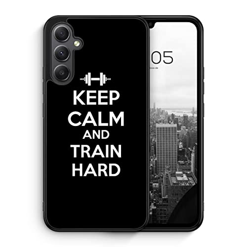 MUNIQASE Keep Calm and Train Hard - Silikon Hülle für Samsung Galaxy S24 FE - Spruch Coole Lässige Sport Englische Fitness Motivierende Schutzhülle Handyhülle Case Cover von MUNIQASE