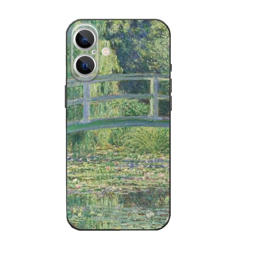 MURLEBAY Monet Green Schutzhülle für iPhone 16, Wasserlilien und japanische Brücke, natürlich, modern, feine Kunst von MURLEBAY