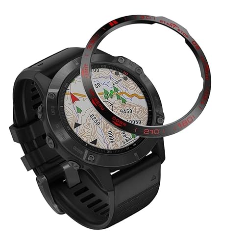 MURVE Anti-Kratz-Schutzring Metallabdeckung für Garmin Fenix 6/Fenix 6 Pro Uhr Zifferblatt Lünette Ring Styling Gehäuse (Farbe: B Schwarz Rot) von MURVE