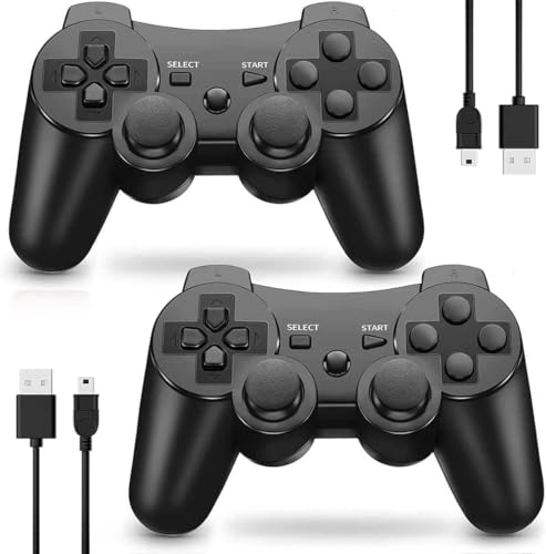 MUZELI Controller für PS3, 2 Pack Kabelloser Controller für Playstation 3 mit Double Shock Ergonomie, wiederaufladbarer Gamepad-Joystick mit Ladekabel(Schwarzc) von MUZELI