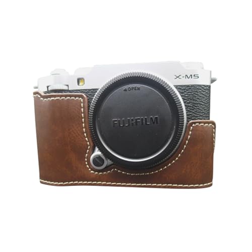 MUZIRI KINOKOO Fuji X-M5 Schutzhülle, PU-Leder, Halbtasche für Fujifilm X-M5 Kamera, schützende untere Hülle für Fuji X-M5/Fuji XM5 Kamera, mit Öffnung unten und Handgriff-Design, coffee, Kameratasche von MUZIRI KINOKOO