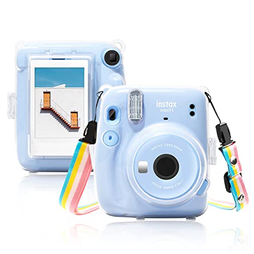 MUZIRI KINOKOO Klare Hülle kompatibel mit Fuji Instax Mini 11 Kamera – Tragetasche aus Hart-PVC für Fuji Mini 11 – mit Fototasche auf der Rückseite und Schultergurt – Transparent von MUZIRI KINOKOO