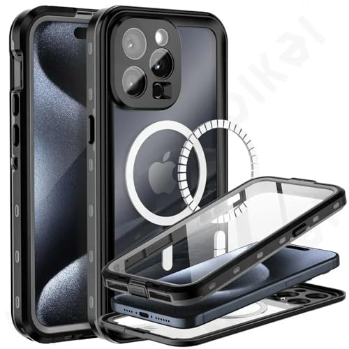 wasserdichte magnetische Hülle für iPhone 16 15 14 Pro Max Pro 13 Pro Max Protector Body Protective Phone Case,Schwarz,Für iPhone 14 von MVVKKY