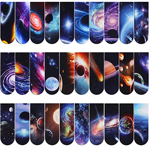 MWOOT 30 Stück Universum Galaxis Magnetische Lesezeichen Set,Planet Magnet Seiten Buchmarkierungen,Sternenklarer Himmel Seiten Clips Lesezeichen für Studenten Schule Büro Lesen (2x6cm) von MWOOT