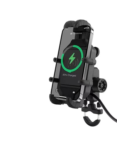 MXDDWLKJ Motorrad Navigationshalterung Motorrad Telefon Halter Drahtlose Ladegerät Outdoor Reiten Stoßdämpfenden Mobilen Ständer Handy Halter Mit USB-Navigation(-02-Charging Handlebar) von MXDDWLKJ