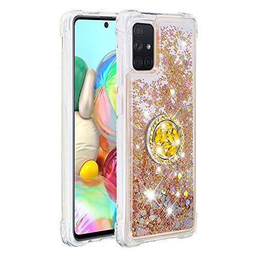 Bling Handy Hülle für Galaxy A71 Damen, Glitzer Flüssig Handyhülle mit Rotating Ring Ständer Stoßfest Schutztasche Bumper Silikon Hüllen Quicksand Handytasche kompatibel mit Samsung Galaxy A71 von MXFDOKD