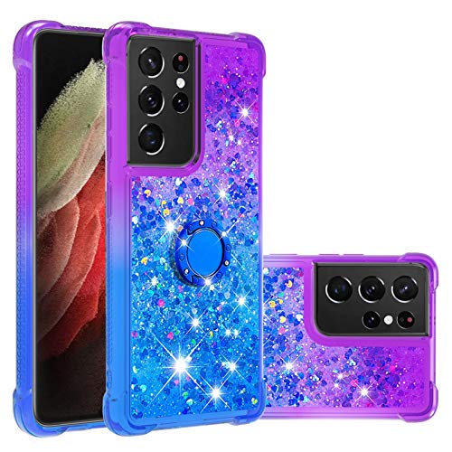 Bling Hülle für Galaxy S21 Ultra 5G Handytasche, Glitzer Flüssigkeit Handyhülle Fallschutz Tasche Durchsichtige Silikon Schutzhülle mit Ring Ständer Stoßfest kompatibel mit Samsung Galaxy S21 Ultra 5G von MXFDOKD