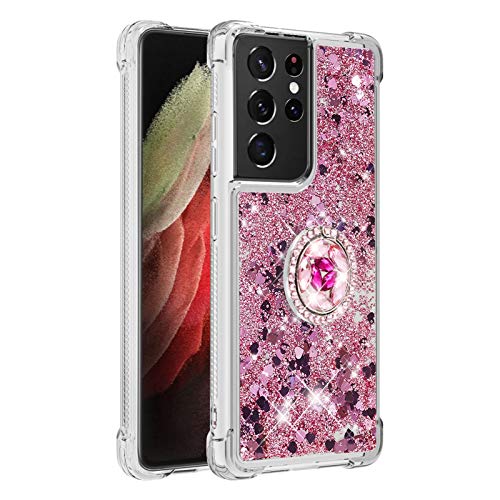 Galaxy S21 Ultra 5G Schutz Hülle Bling, Silikon Handyhülle mit Ständer Bumper Schutzhülle Glitzer Flüssig Tasche Fallschutz Handycase Vergilbungsbeständig kompatibel mit Samsung Galaxy S21 Ultra 5G von MXFDOKD