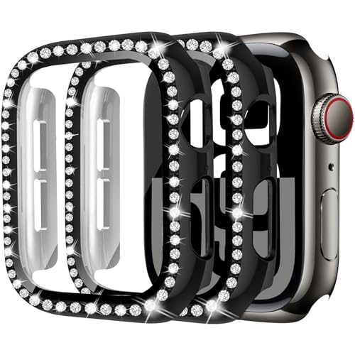 2 Stück Bling Hülle für Apple Watch Schutzhülle 42mm für Damen,Harte PC Diamant Glitzer vollständiger Schutz Displayschutz für iWatch Serie 10 9 8 7 6 5 4 SE,01-Schwarz/Schwarz von MYAPULUA