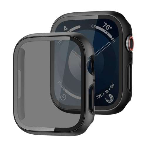 MYAPULUA 2-Stück Hülle für Apple Watch Serie 9/8/7 41mm Schutzhülle Anti Spy,Hard PC Rundum Ultradünne Schutz Case Privatsphäre Glas Displayschutz für Apple Watch 41mm,Schwarz/Schwarz von MYAPULUA