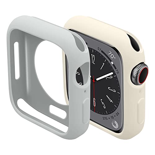 2 Stück Hülle kompatibel für Apple Watch Series 7 8 41mm 45mm,TPU weiche Silikon Schutzhülle Protective Cover für iWatch 7 8,Hellgrau+hellweiß von MYAPULUA