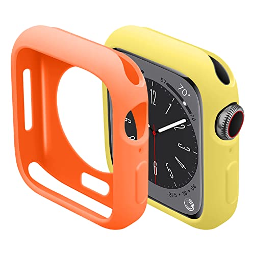 MYAPULUA 2 Stück Hülle kompatibel für Apple Watch Series 7 8 41mm 45mm,TPU weiche Silikon Schutzhülle Protective Cover für iWatch 7 8,Orange+Gelb von MYAPULUA