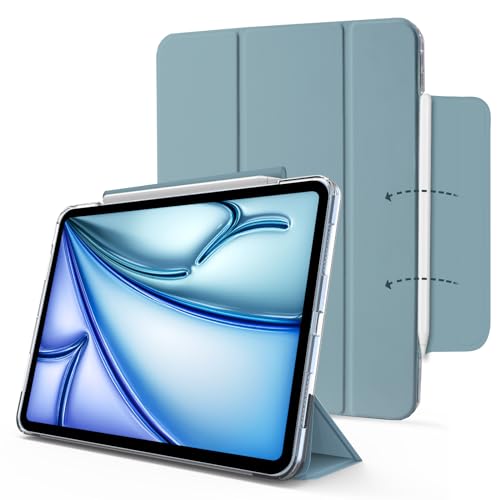 MYGROO Schutzhülle für iPad Air6th 27,9 cm (11 Zoll) 2024, iPad Air 5. Generation 2022, Air 4. Generation, dreifach gefaltete Smart Cover mit transparenter Schale, schlank und leicht, Nebelblau von MYGROO