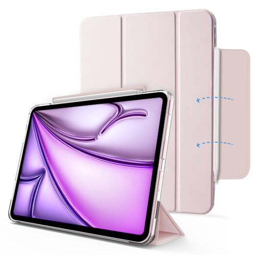 MYGROO Schutzhülle für iPad Air 27,9 cm (11 Zoll) 2024, iPad Air 5. Generation 2022, Air 4. Generation, dreifach gefaltete Smart Cover mit transparenter Schale, schlank und leicht, Sakura-Rosa von MYGROO