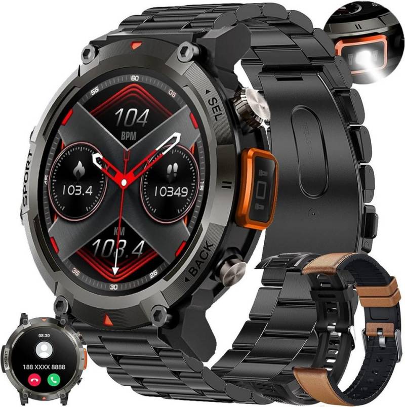 MYSHUN Smartwatch (1,45 Zoll, Android iOS), Sportuhr Aktivitätstracker mit Blutdruckmessung, SpO2 123 Sportmodi von MYSHUN