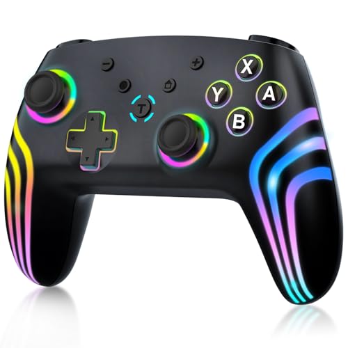 Wireless Controller für Switch/Lite/OLED Konsole, Switch Pro Controller mit Farbwechselnde RGB-Beleuchtung/Dual Vibration/6 Achsen Gyroskop/Turbo/Aufwachen, Ergonomisch Gestalteter Präzise Joystick von MYSTILUCK