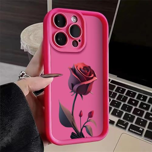 Einfache Rosenhülle für iPhone11 12 13 14 15 ProMax 14 15 Pro X XR XS XSMax 7/8Plus Mattierte All-Inclusive-Anti-Drop-Telefonhülle, Rosenrot, für iPhone X oder XS von MYSXSWHL