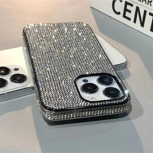 Handyhülle Vollglänzender Diamant-Stoßstangenrahmen Schutzhülle für iPhone 16 Plus 11 12 13 14 15 Pro Max X Xs Xr 7 8 Plus 16 15Pro Max Hüllen, Vollsilber, Für iPhone XS Max von MYSXSWHL