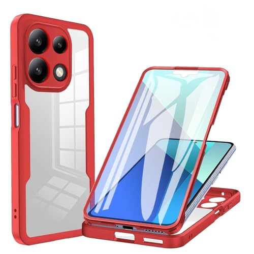 MYSXSWHL 360-Grad-Displayschutz, transparente Hülle für Redmi Note 13 12 11 10 9 Pro 12s 11s 10s 10C 12C 13C, stoßfeste Telefonabdeckung, rot, für Redmi Note11 (4G) von MYSXSWHL