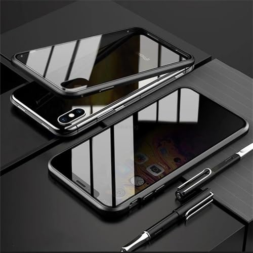 MYSXSWHL Magnetische Sichtschutzhülle aus gehärtetem Glas aus Metall für iPhone 15 14 13 12 XR 11 Pro MAX X 7 8 6 Plus 360 Magnet Anti-Spy-Schutzhülle, Schwarz, Für iPhone 12 von MYSXSWHL