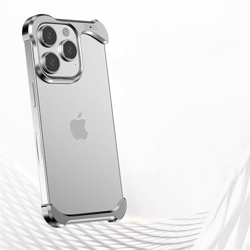 MYSXSWHL Unregelmäßiger Stoßfänger aus Aluminiumlegierung für iPhone 16 15 14 13 Pro Max, mattiertes Metall-Eckpolster, stoßfeste Hartschale, Silber, für iPhone 16 von MYSXSWHL