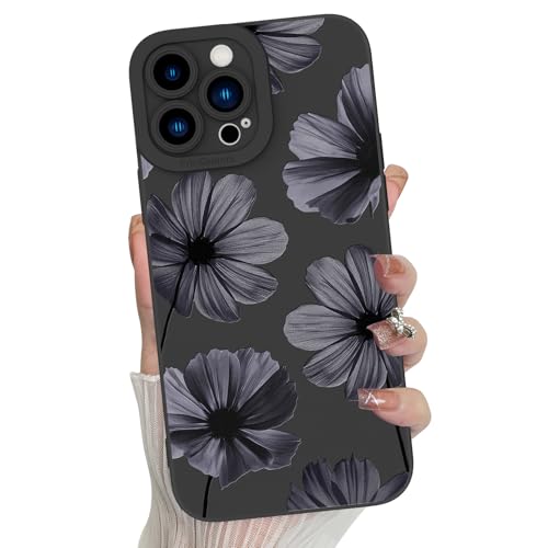 MZELQ Schutzhülle für iPhone 13 Pro Max, Silikon, Blumenmotiv, Rose, niedliches Muster, Kameraschutz, weiche, schlanke Handyhülle für Handyhülle, Schwarz von MZELQ