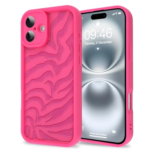 MZELQ Schutzhülle für iPhone 16, Wellen, geriffelt, süßes Muster, weiches Silikon, Militärschutz, Hot Pink von MZELQ