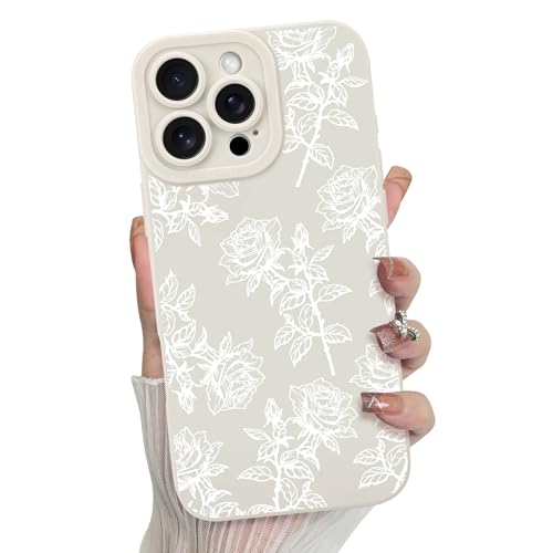 MZELQ Schutzhülle für iPhone 16 Pro, Silikon, Blumenmuster, Rose, Sonnenblume, niedliches Muster, Kameraschutz, weiche, schlanke Handyhülle für Handyhülle, Weiß von MZELQ