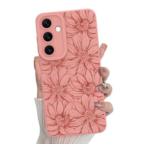 MZELQ Silikon-Schutzhülle für Samsung Galaxy S24, Motiv: Blumen und Sonnenblumen, niedliches Muster, Kameraschutz, weiche, schlanke Handyhülle für Mädchen und Frauen, Hot Pink von MZELQ