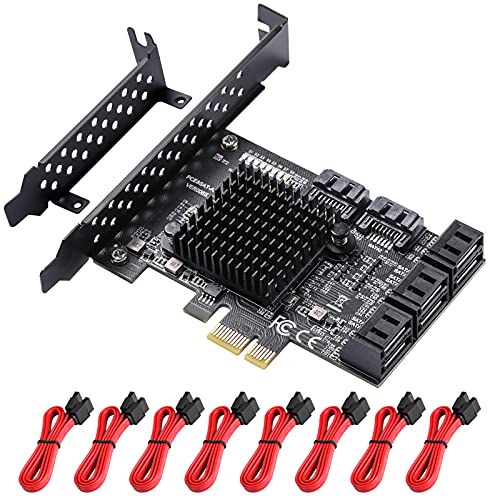 MZHOU PCIe SATA Karte,8 Ports SATA 3.0 Controller Erweiterungskarte mit 8 SATA Kabels,PCIE 3.0 zu SATA 3.0 6 Gbps Controller,Non-Raid, Booten als Systemfestplatte. von MZHOU