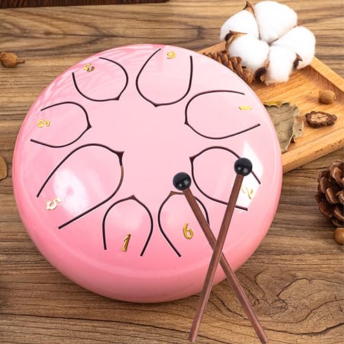 MZSX Stahlzungentrommel 6 Zoll 8 Noten, Schlagzeug Instrument Handtrommel, Steel Tongue Handpan Schlaginstrument für Kinder, mit Trommelschlägeln für Meditation Yoga Klangheilung (Rosa) von MZSX