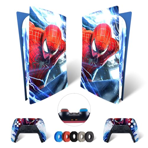 MaD Vision® Extra-Haltbares Skin-Set aus Vinyl für PS5 Digital + 5 Paar Aiming Rings | Kratzfestes Aufkleber-Set für Playstation 5 + 2 Controllers – für Spider-Man Design von MaD Vision