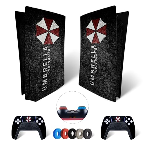 MaD Vision® Extra-Haltbares Skin-Set aus Vinyl für PS5 Disc + 5 Paar Aiming Rings | Kratzfestes Aufkleber-Set für Playstation 5 + 2 Controllers – für Resident Evil Umbrella Design von MaD Vision