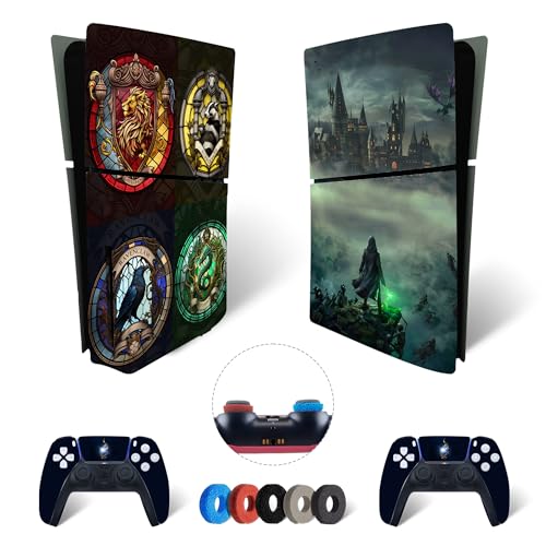 MaD Vision® Extra-Haltbares Skin-Set aus Vinyl für PS5 Disc Slim + 5 Paar Aiming Rings | Kratzfestes Aufkleber-Set für Playstation 5 + 2 Controllers – für Hogwarts Legacy Design von MaD Vision