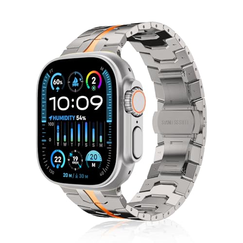 MaEiol Edelstahl Metall Armband für Apple Watch 49mm 45mm 44mm 42mm / Apple Watch Series 10 46mm, Iron Man Premium Metall Ersatzarmband für iWatch Ultra 2/SE/Series 10 9 8 7 6 5 4 3 2 1, Titan&Orange von MaEiol