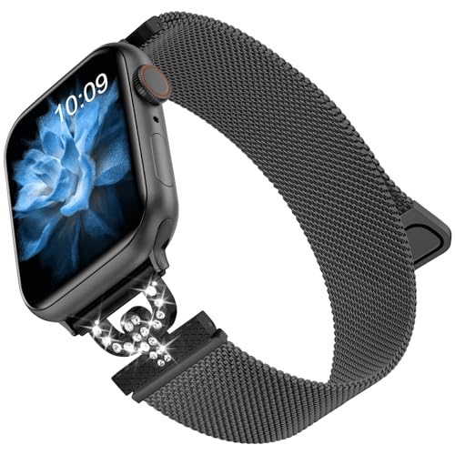 MaEiol Metall Armband für Apple Watch 49mm 45mm 44mm 42mm / Apple Watch Series 10 46mm, Edelstahl Ersatzarmband für Frauen, Armbänder für Apple Watch Ultra 2/SE/Series 10 9 8 7 6 5 4 3 2 1 - Schwarz von MaEiol