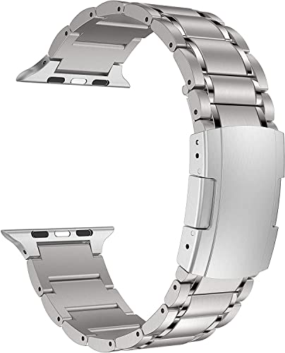 MaKTech Titanband,Fünfteiliges Gliederarmband aus Metall mit Schildkrötenschnalle,Kompatibel mit Apple Watch 10/9/Ultra 2/SE/8/7[2024] (42mm/41/40mm,Silber) von MaKTech